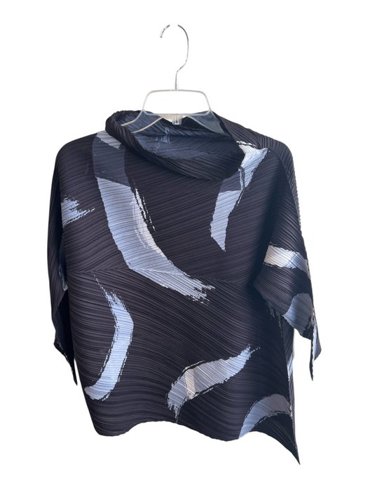 Vanite Couture Size Est M Black, Blue & White Polyester & Spandex High Neck Top Black, Blue & White / Est M