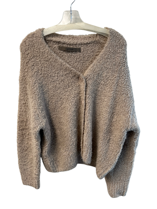 Enya Costa Size Medium Light taupe Wool & Nylon V Neck Knubby Knit Cardigan Light taupe / Medium