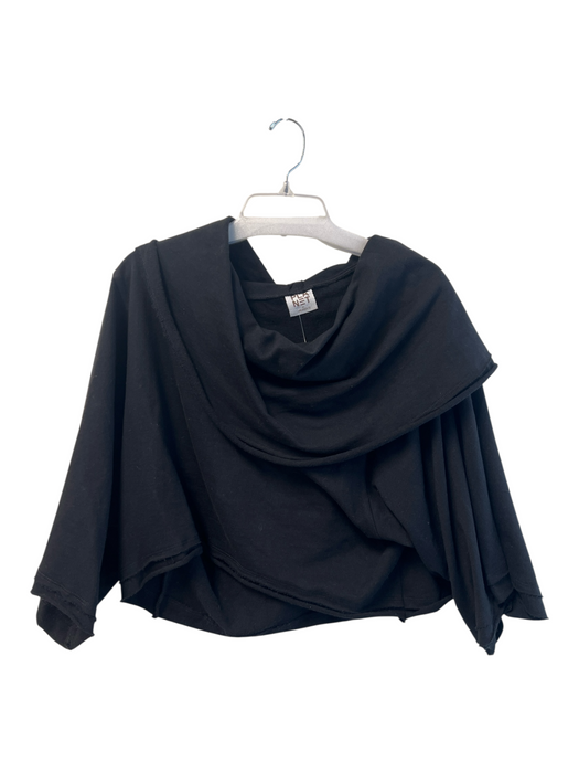 Planet Size One Size Black Cotton 3/4 Sleeve Cropped Cowl neck Sweatshirt Top Black / One Size