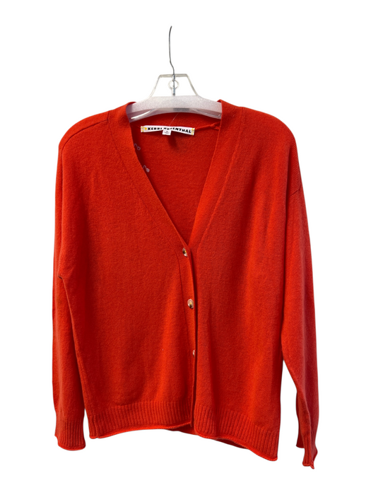 Kerri Rosenthal Size Medium Orange Cashmere Front Button V Neck Sweater Orange / Medium