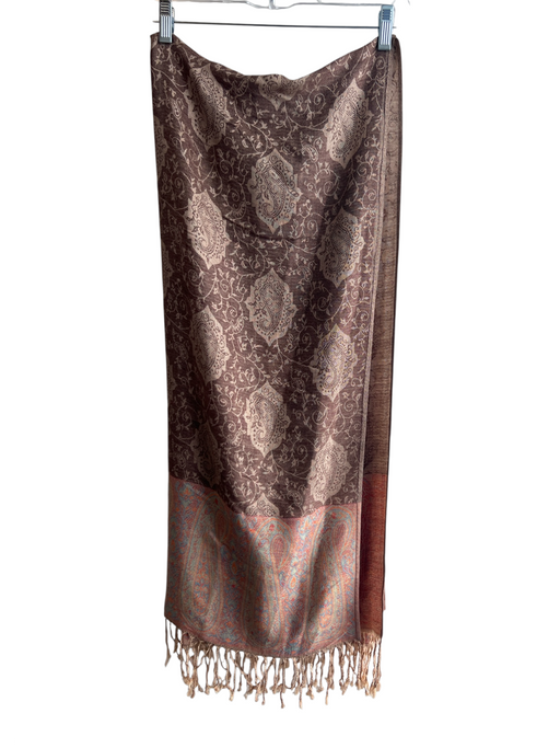 Pashmina Brown, Orange & Multi Cashmere Fringe Paisley All Over Print scarf Brown, Orange & Multi / Large