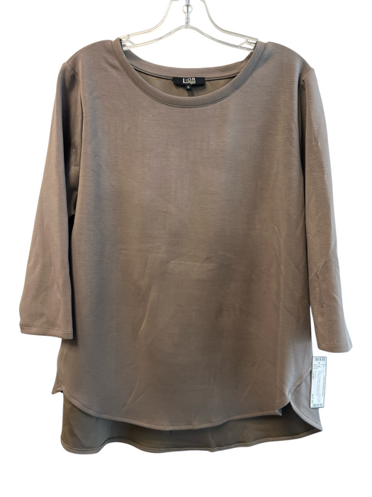 Lior Paris Size Large Taupe Polyester & Viscose Round Neck 3/4 Sleeve Tunic Top Taupe / Large