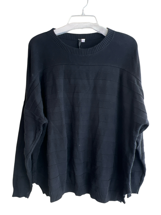 Jewel Toffier Size 1 Black Cotton Long Sleeve Crew Neck Textured Stripes Top Black / 1