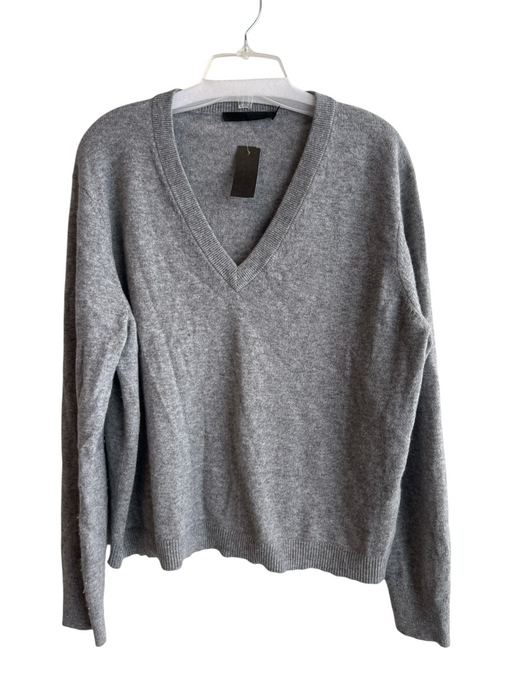 Jenni Kayne Size XL Dove Gray Cashmere Long Sleeve V Neck Ribbed Accents Sweater Dove Gray / XL