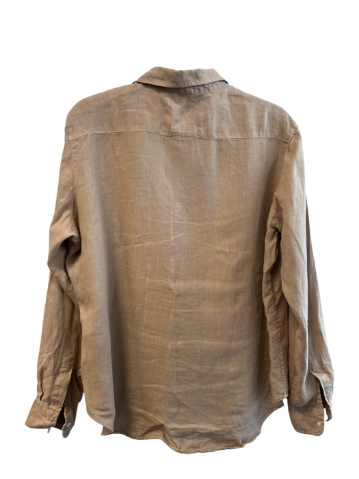 Frank & Eileen Size Large Tan Linen Button Down Long Sleeve Collared Top Tan / Large