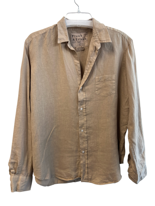 Frank & Eileen Size Large Tan Linen Button Down Long Sleeve Collared Top Tan / Large