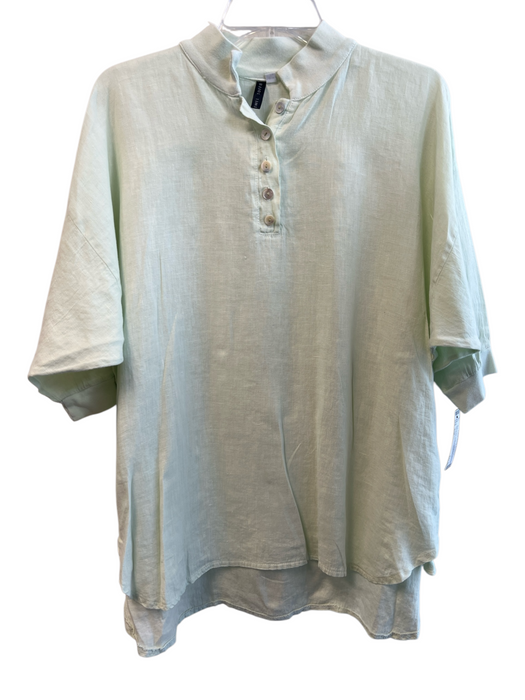 Jewel Toffier Size S/M Mint Green Linen Short Sleeve Collared Half Button Top Mint Green / S/M