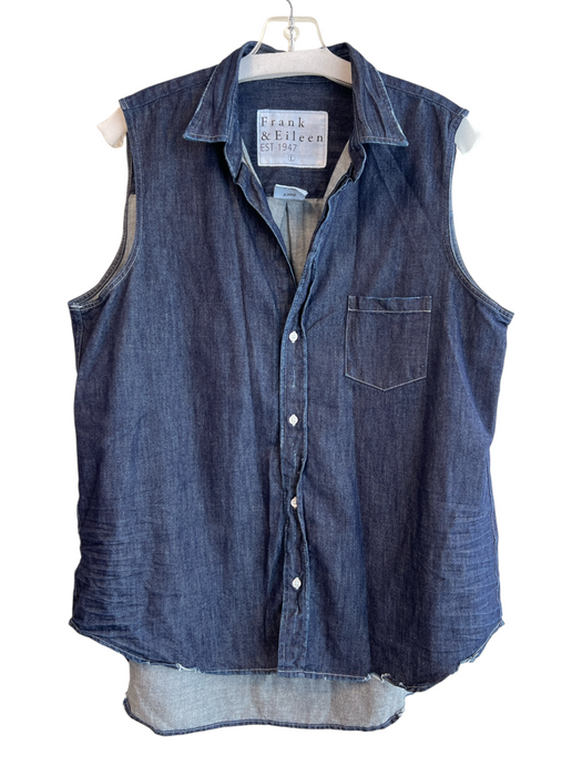 Frank & Eileen Size Large Dark denim Cotton Sleeveless Button Down Top Dark denim / Large