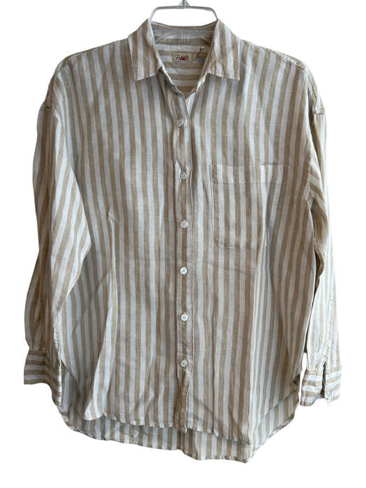 Faherty Size XS Tan & White Linen Long Sleeve Collared buttondown Top Tan & White / XS