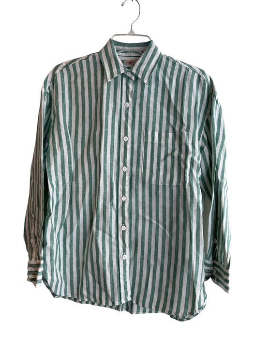 Faherty Size XS Green & White Linen Long Sleeve Collared buttondown Top Green & White / XS