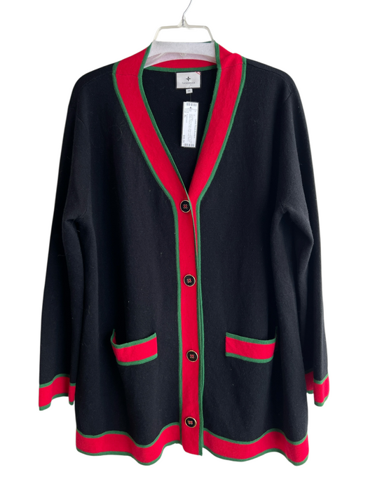 Tuckernuck Size XL Black, Red & Green Wool V Neck Front Button Closure Cardigan Black, Red & Green / XL