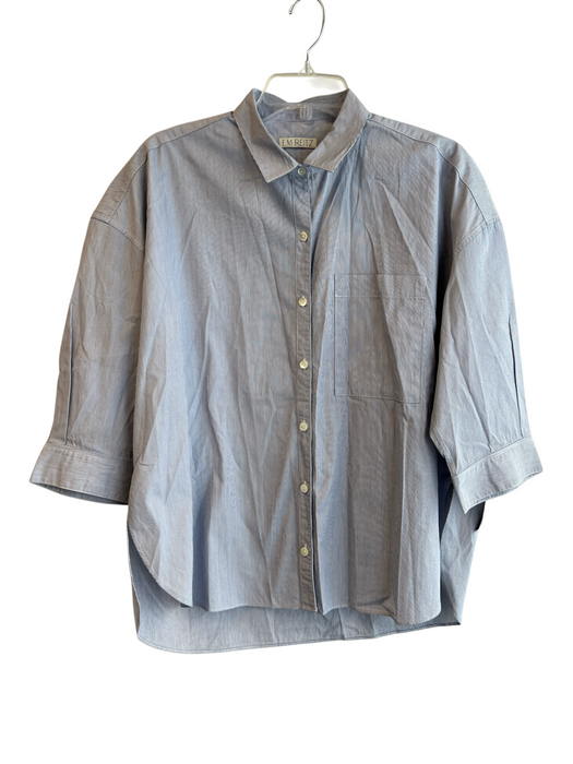 E.M Reitz Size Large Blue & White Cotton Striped 3/4 Sleeve Collared Top Blue & White / Large