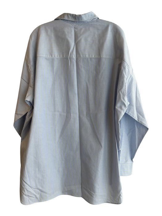 Frank & Eileen Size Medium Blue & White Cotton Striped Long Sleeve Collared Top Blue & White / Medium