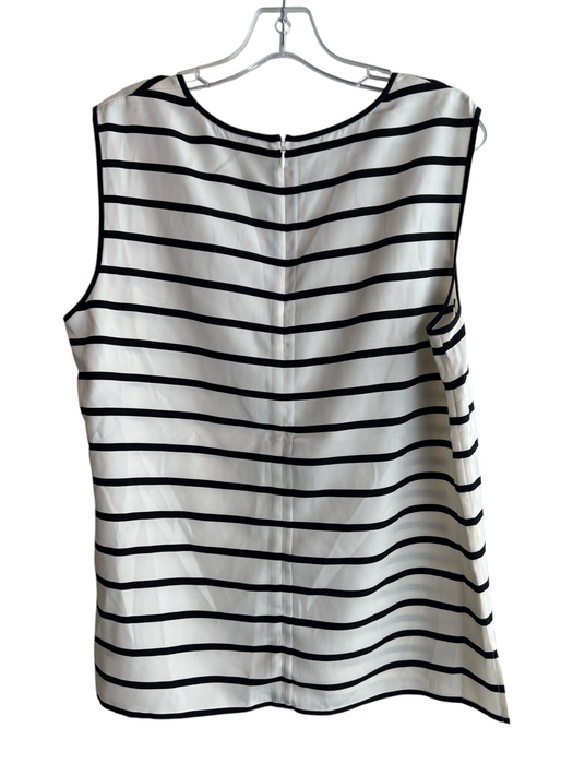 St John Size Large White & Black Silk Striped Sleeveless Back Zip Top White & Black / Large