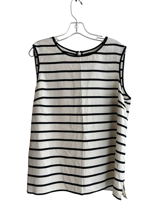St John Size Large White & Black Silk Striped Sleeveless Back Zip Top White & Black / Large