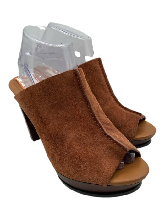 SeeByChloe Shoe Size 40 Brown Leather Suede Open Toe Block Heel Platform Heels Brown / 40