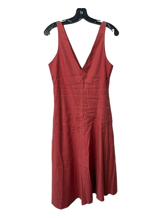 Theory Size 2 Rust Red Linen & Viscose Tank V Neck & Back A Line Pockets Dress Rust Red / 2