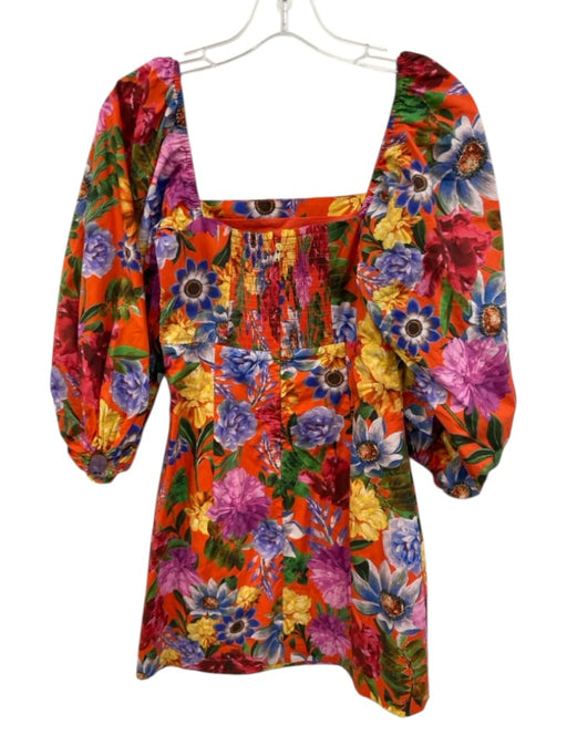 Cara Cara Size XS Orange Multi 100% Cotton Floral Puff 1/2 Sleeve Mini Dress Orange Multi / XS