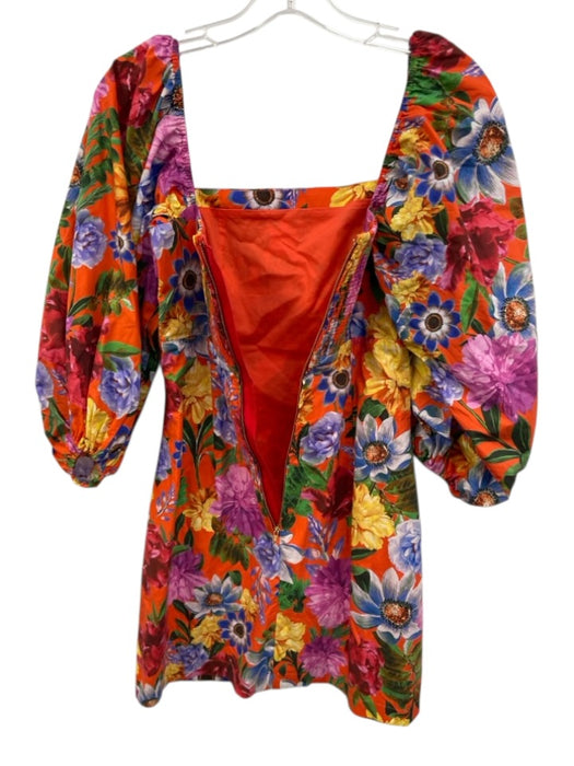 Cara Cara Size XS Orange Multi 100% Cotton Floral Puff 1/2 Sleeve Mini Dress Orange Multi / XS