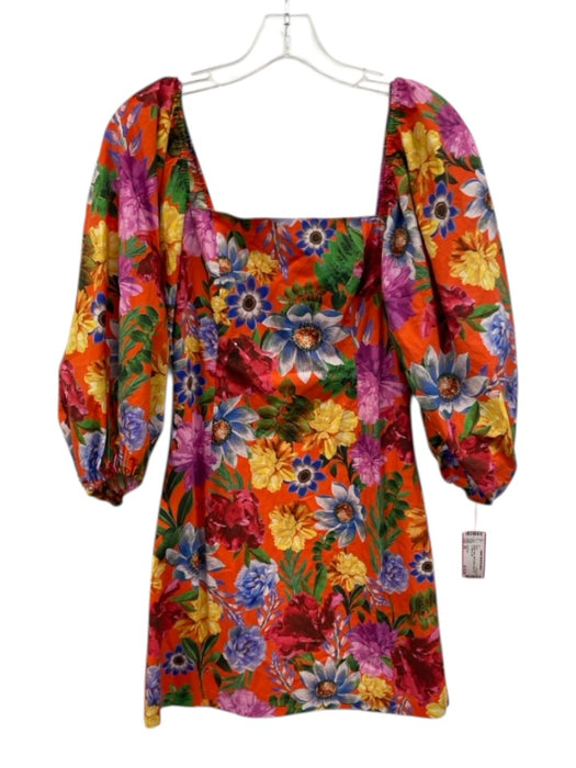 Cara Cara Size XS Orange Multi 100% Cotton Floral Puff 1/2 Sleeve Mini Dress Orange Multi / XS