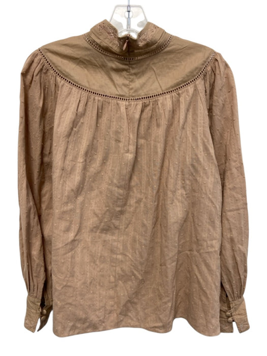 Hunter Bell Size S Taupe 100% Cotton Embellished Mock Neck Puff Long Sleeve Top Taupe / S