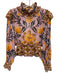 Farm Rio Size XS Purple Multi 100% Cotton Ruffle Detail Floral Long Sleeve Top Purple Multi / XS