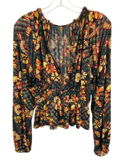 Ulla Johnson Size S Yellow & Green Print Rayon & Elastane Floral Long Sleeve Top Yellow & Green Print / S