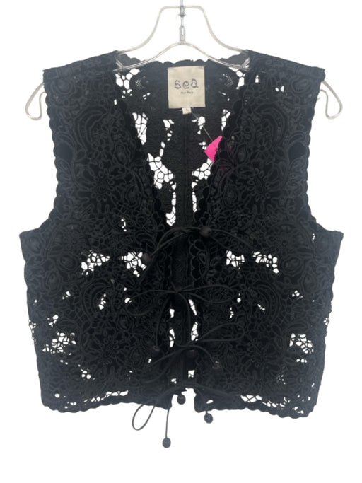 Sea New York Size S Black 100% Cotton Floral Lace Tie & Tassel Detail Vest Black / S