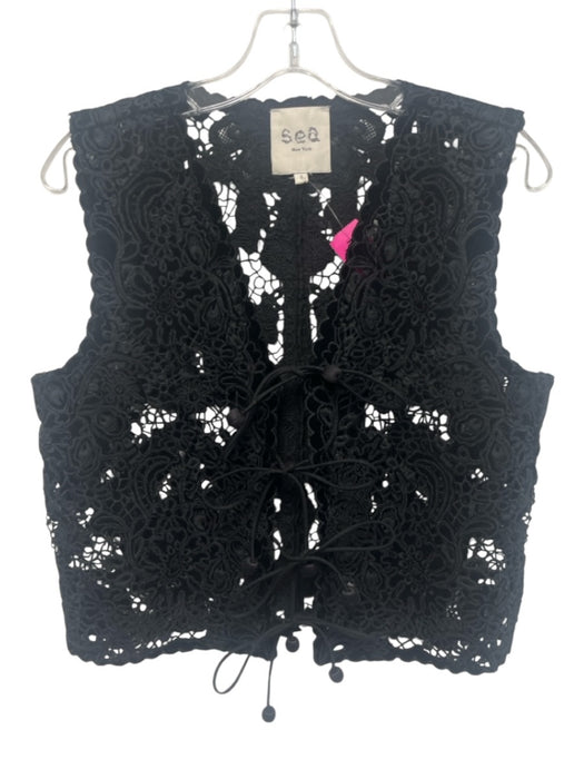 Sea New York Size S Black 100% Cotton Floral Lace Tie & Tassel Detail Vest Black / S