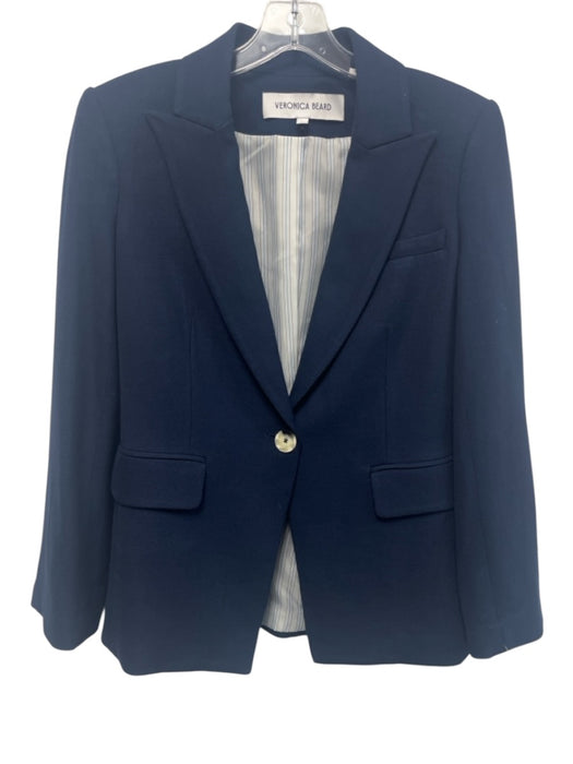 Veronica Beard Size 0 Navy Blue Viscose 1 Button Blazer Jacket Navy Blue / 0