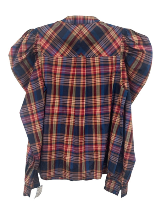 Ulla Johnson Size 2 Blue & Multi Cotton & Silk Plaid Long Sleeve Top Blue & Multi / 2