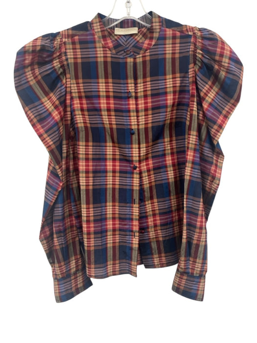 Ulla Johnson Size 2 Blue & Multi Cotton & Silk Plaid Long Sleeve Top Blue & Multi / 2