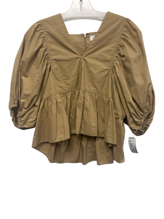 Hunter Bell Size S Tan Cotton Puff Sleeves Back Zip Top Tan / S