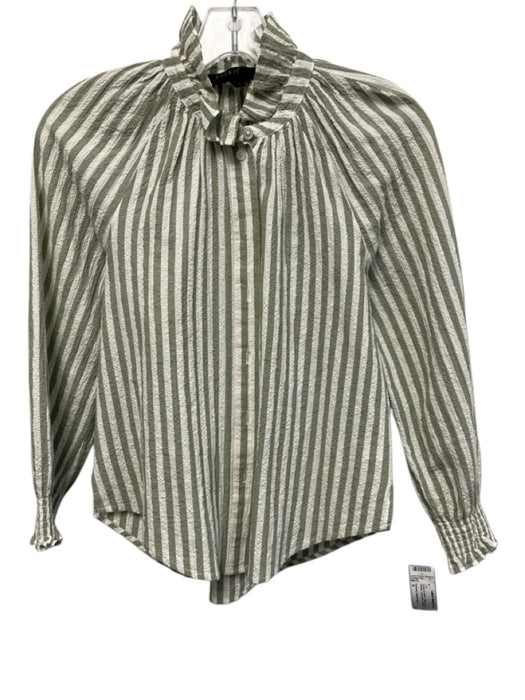 Veronica Beard Jeans Size 0 Green & White Cotton Long Sleeve Striped Top Green & White / 0