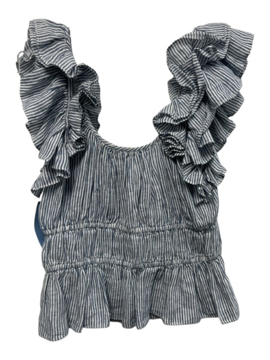 Ulla Johnson Size 2 Blue & White Linen Flutter Cap sleeve Striped boat neck Top Blue & White / 2