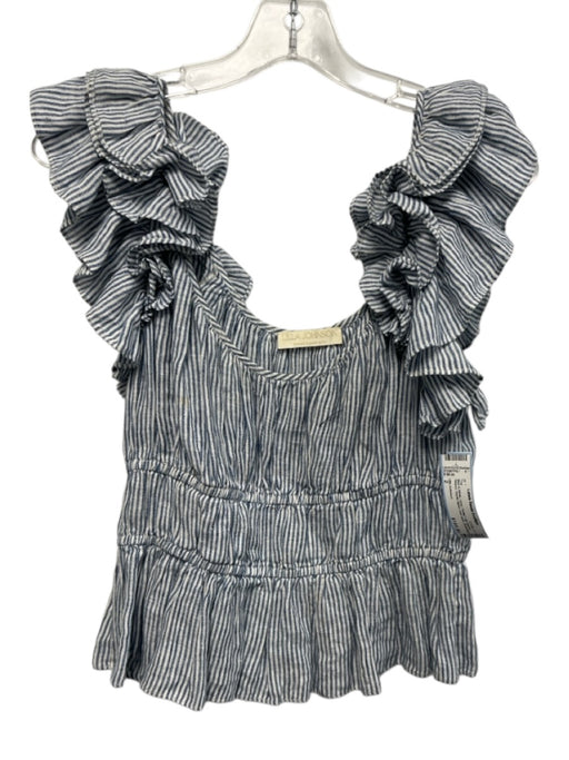 Ulla Johnson Size 2 Blue & White Linen Flutter Cap sleeve Striped boat neck Top Blue & White / 2