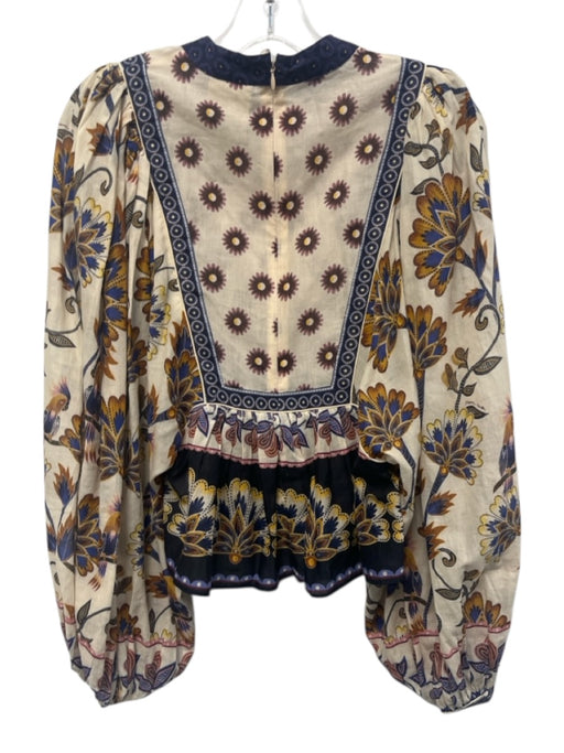 Farm Rio Size XS Cream & Multi Cotton floral print Top Cream & Multi / XS