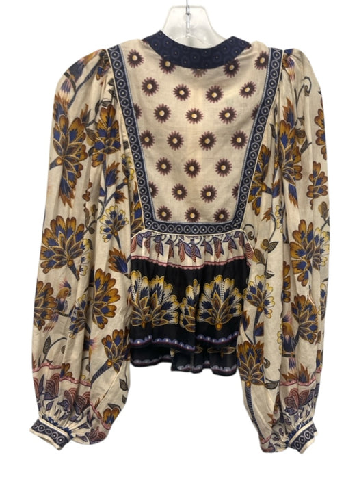 Farm Rio Size XS Cream & Multi Cotton floral print Top Cream & Multi / XS