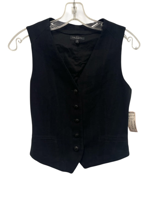 Rag & Bone Size 2 Black Cotton Blend Sleeveless Button Front Welt Pocket Top Black / 2