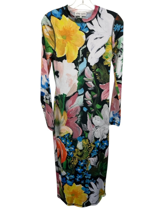 Stine Goya Size XS/S Pink, Black, & Multi Polyester Long Sleeve Paint Midi Dress Pink, Black, & Multi / XS/S