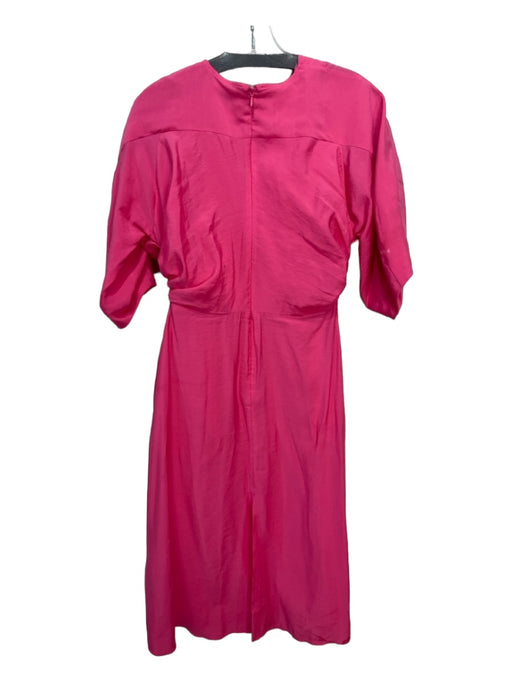 COS Size 2 Bright Pink Cotton Surplice 1/2 Sleeve Midi Pockets Dress Bright Pink / 2