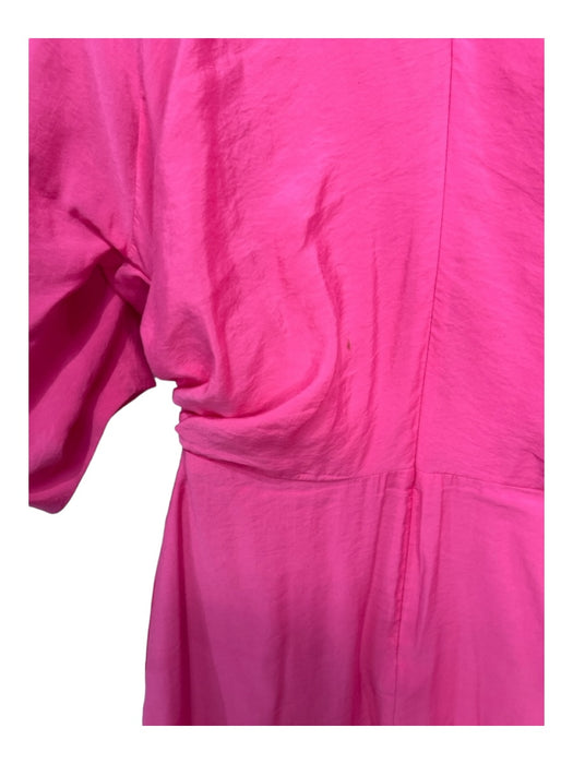 COS Size 2 Bright Pink Cotton Surplice 1/2 Sleeve Midi Pockets Dress Bright Pink / 2