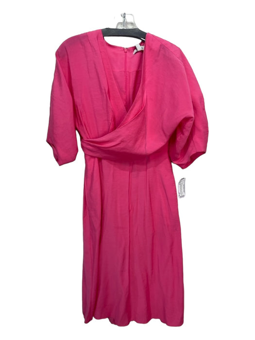 COS Size 2 Bright Pink Cotton Surplice 1/2 Sleeve Midi Pockets Dress Bright Pink / 2