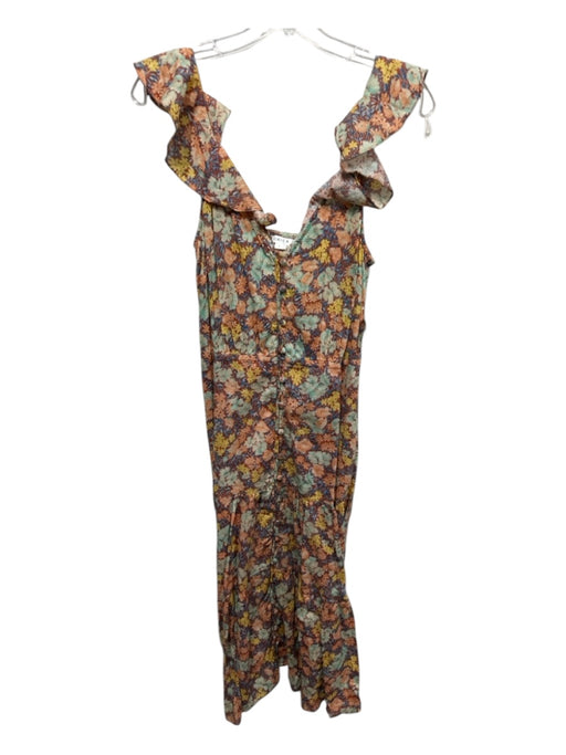 Veronica Beard Size 2 Red, Yellow, Multi Cotton Ruffle Cap Sleeve Floral Dress Red, Yellow, Multi / 2