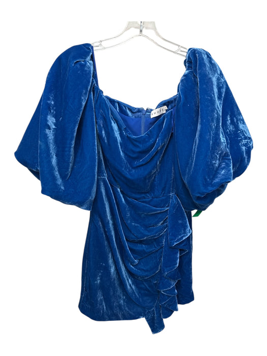 Rhode Size 2 Blue Viscose & Nylon Short Puff Sleeve Back Zip Velvet Mini Dress Blue / 2