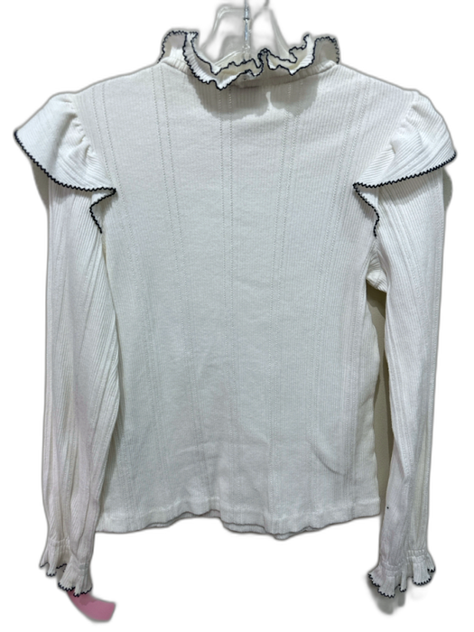 Sandro Size XS White Cotton Blend Long Sleeve Ruffles Pointelle Top White / XS