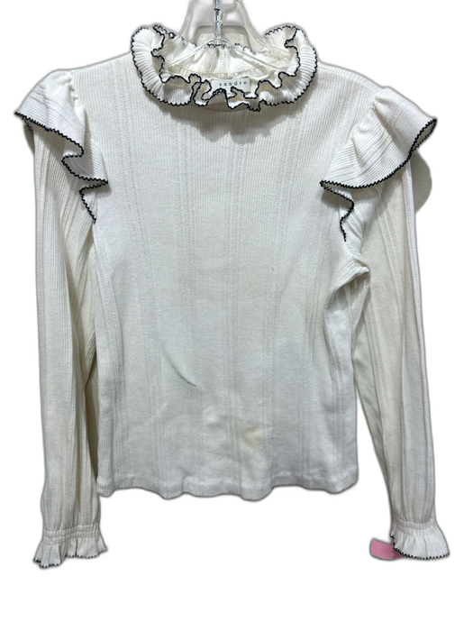 Sandro Size XS White Cotton Blend Long Sleeve Ruffles Pointelle Top White / XS