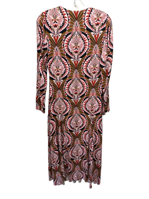 Farm Rio Size XS Red, Brown & Black Viscose Abstract Long Sleeve Maxi Dress Red, Brown & Black / XS