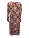 Farm Rio Size XS Red, Brown & Black Viscose Abstract Long Sleeve Maxi Dress Red, Brown & Black / XS