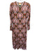 Farm Rio Size XS Red, Brown & Black Viscose Abstract Long Sleeve Maxi Dress Red, Brown & Black / XS